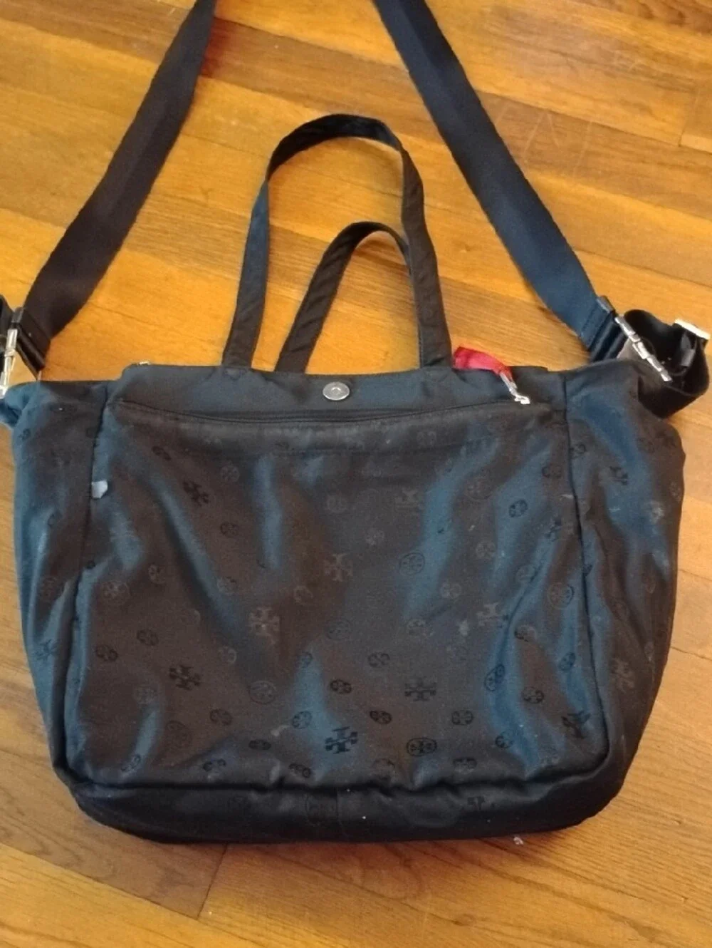 Tory Burch Black Nylon Tote with Logo Medallion